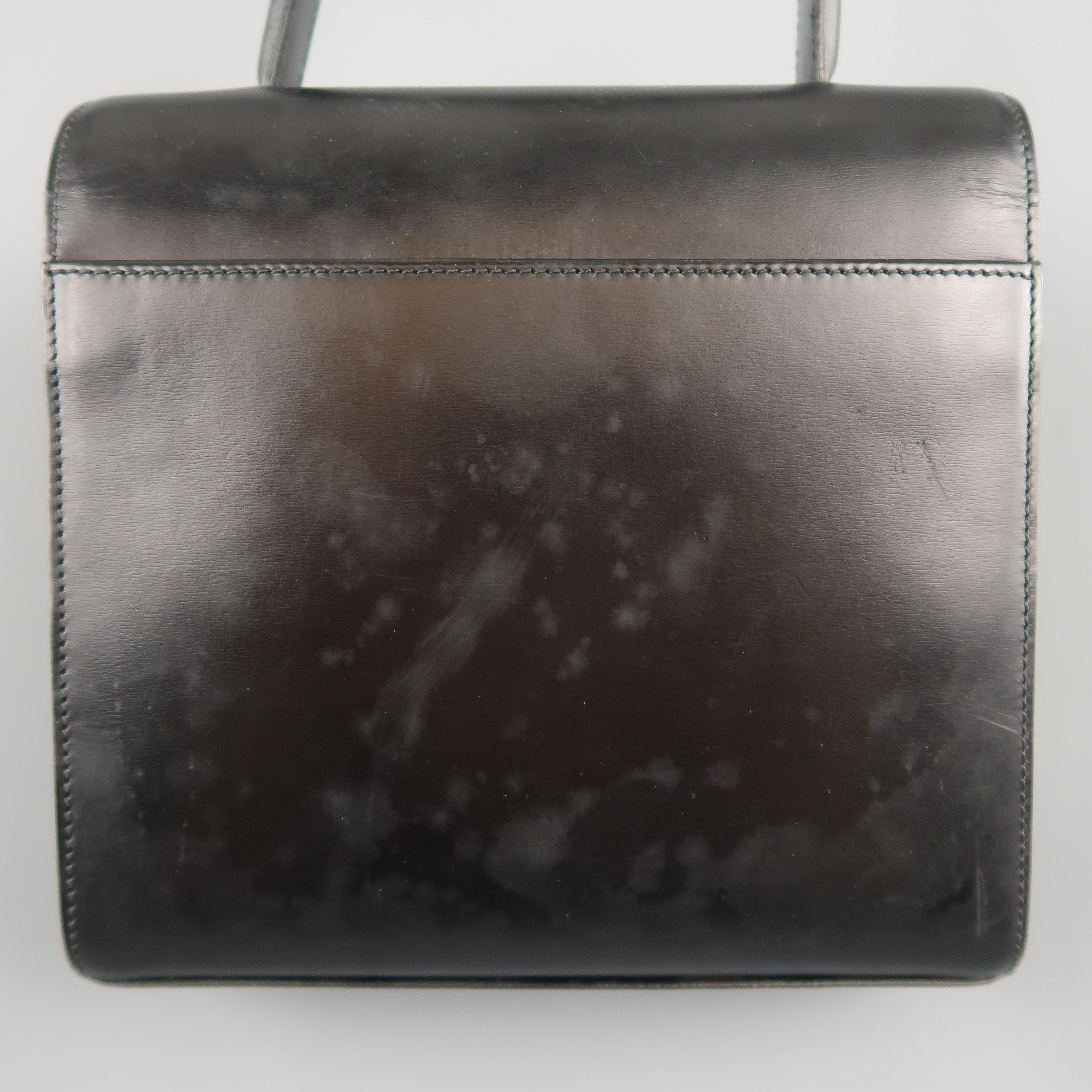 Vintage 1990 CARTIER Black Leather Silver Panther Closure Handbag 2