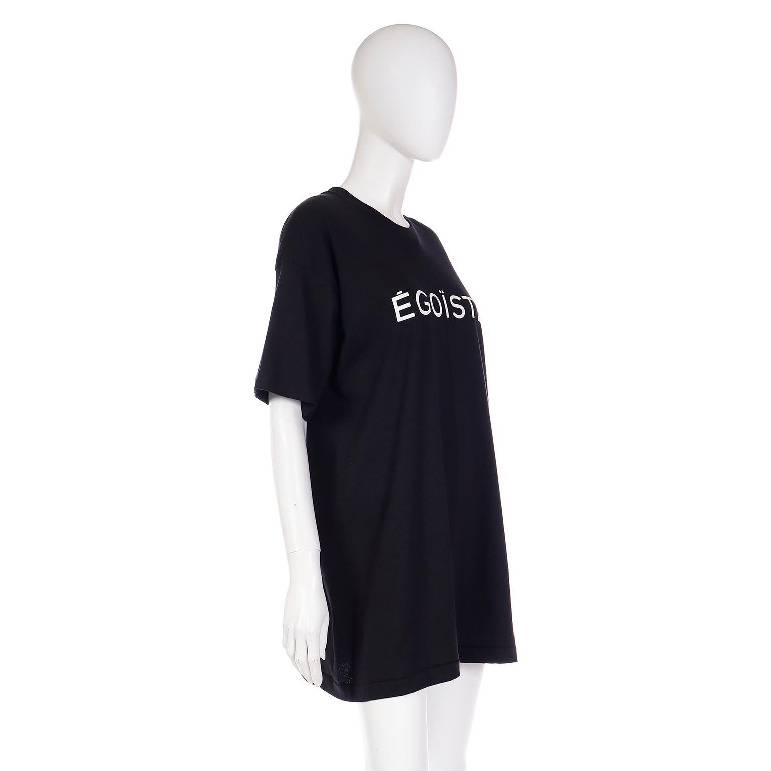 Vintage 1990 Chanel Egoiste Black & White Cotton Campaign Promotional Tee Shirt In Excellent Condition For Sale In Portland, OR
