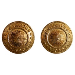 Vintage 1990 CHANEL Logo Sunburst Medallion Disc Earrings