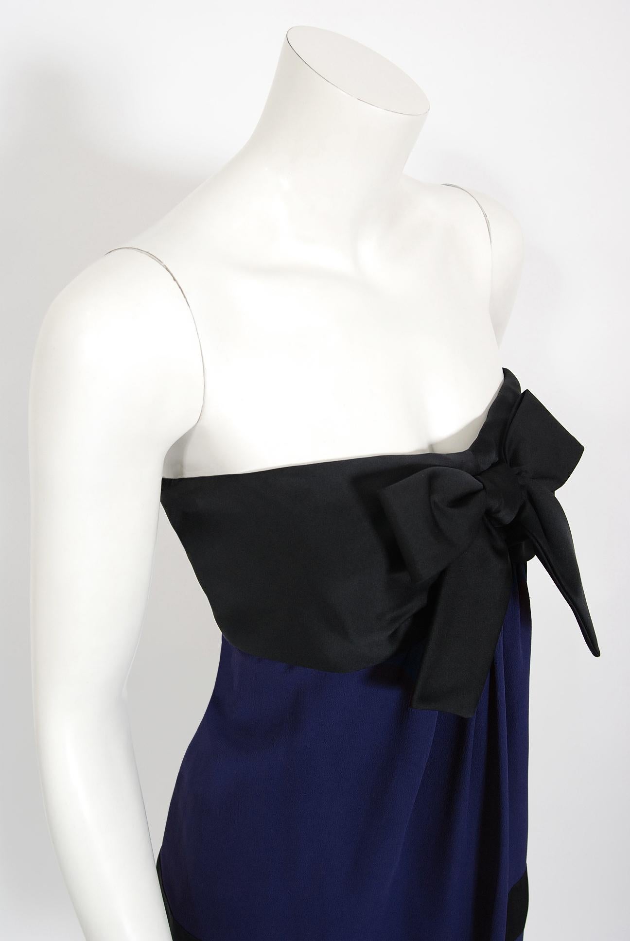 Black 1990 Chanel by Karl Lagerfeld Documented Runway Silk Strapless Dress w/ Shawl For Sale