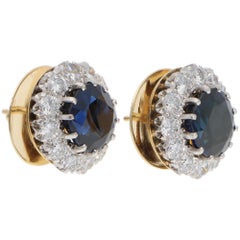 Vintage 1990 Garrard Saphir und Diamant-Cluster-Ohrringe