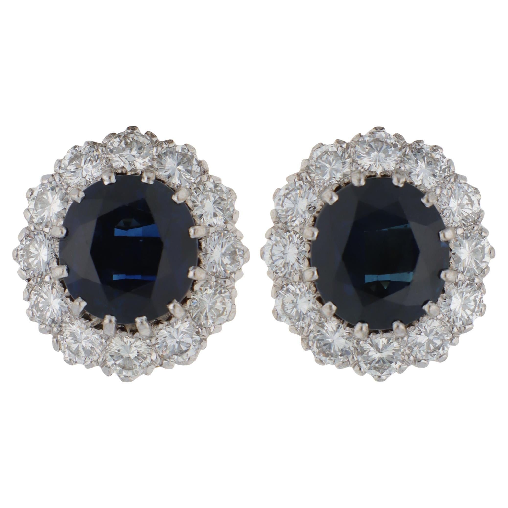 Vintage 1990 Garrard Sapphire and Diamond Cluster Earrings
