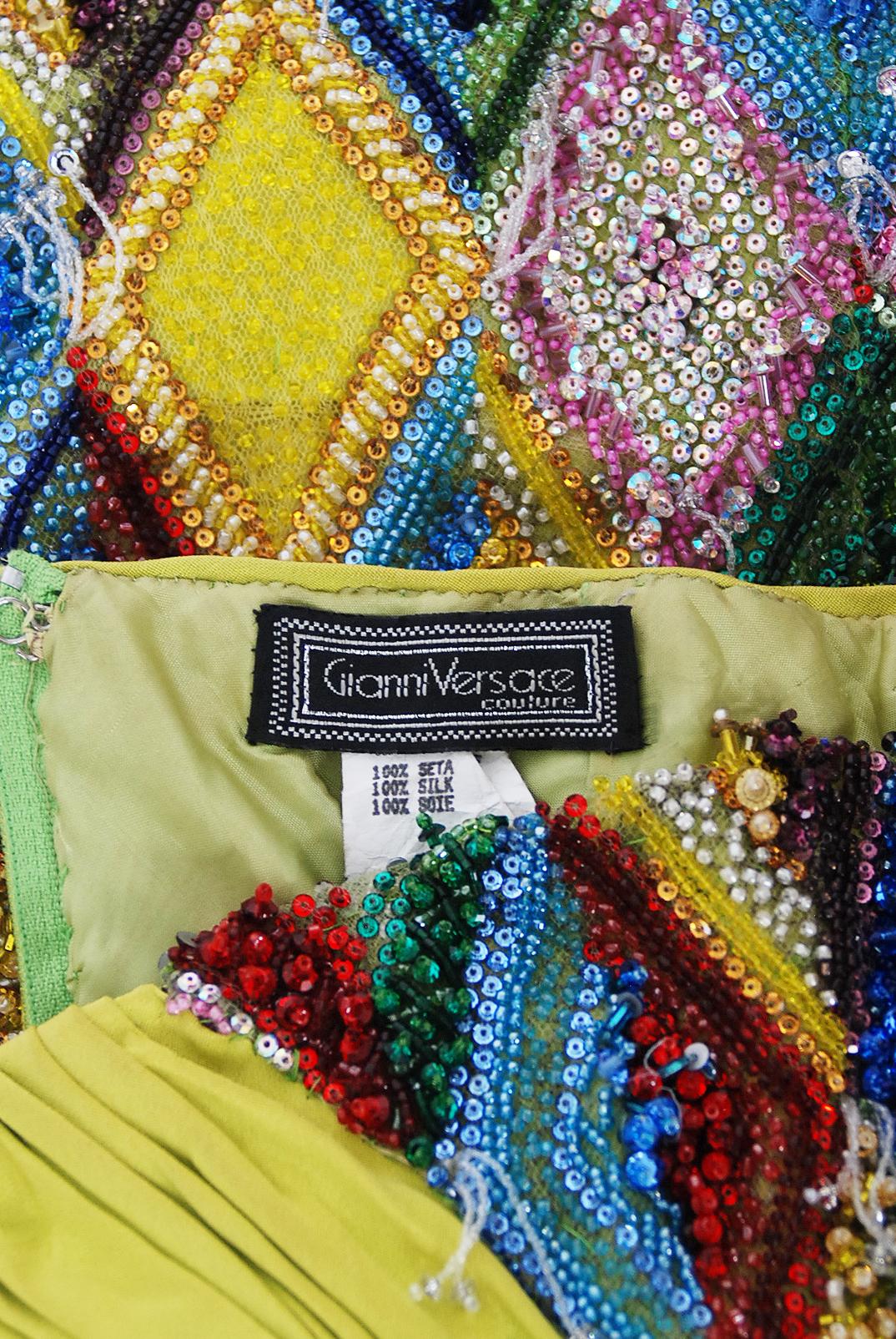 Vintage 1990 Gianni Versace Couture Beaded Playing Cards Novelty Strapless Dress 10