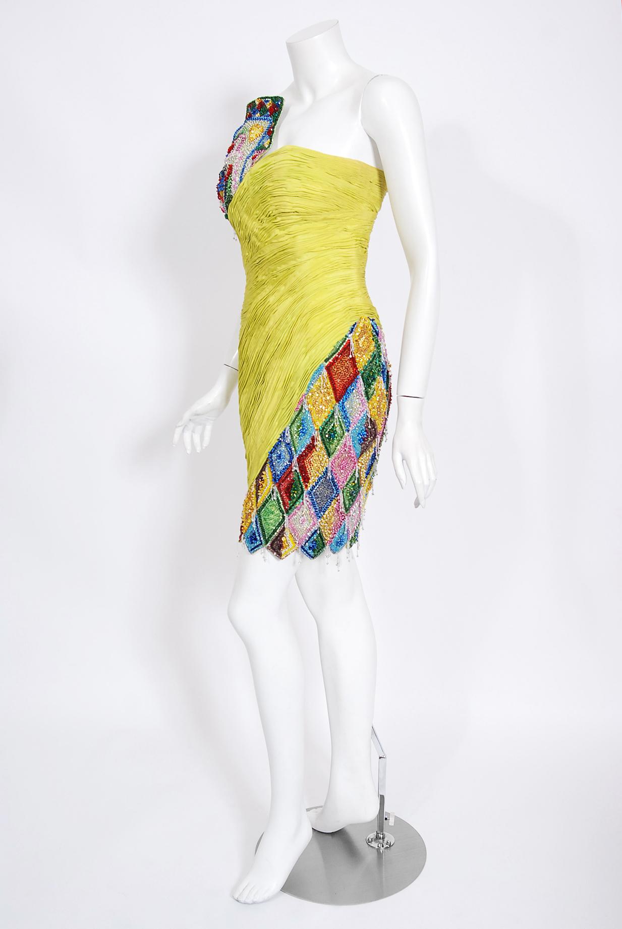 Women's Vintage 1990 Gianni Versace Couture Beaded Playing Cards Novelty Strapless Dress