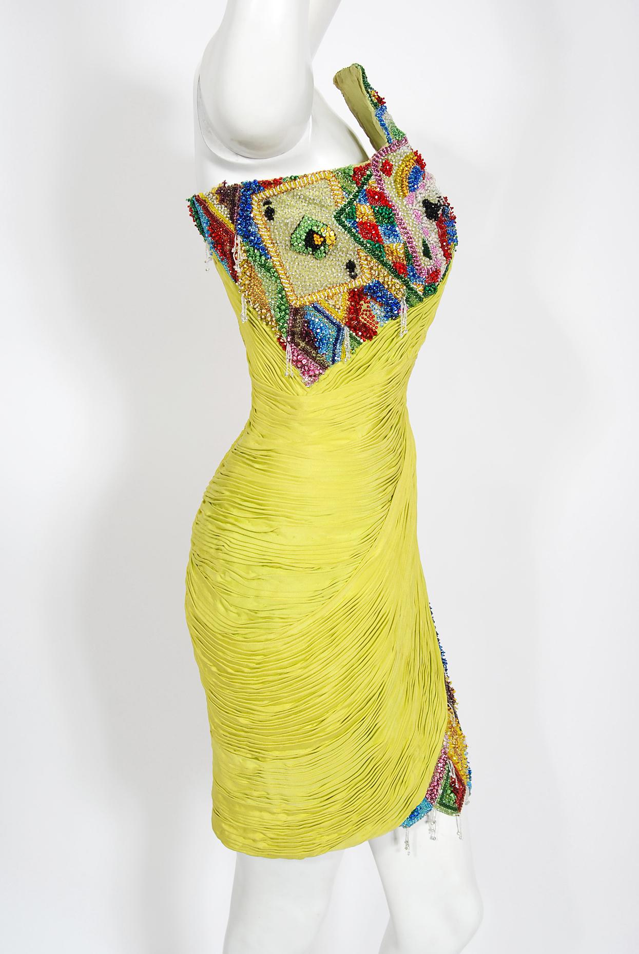 Vintage 1990 Gianni Versace Couture Beaded Playing Cards Novelty Strapless Dress 4