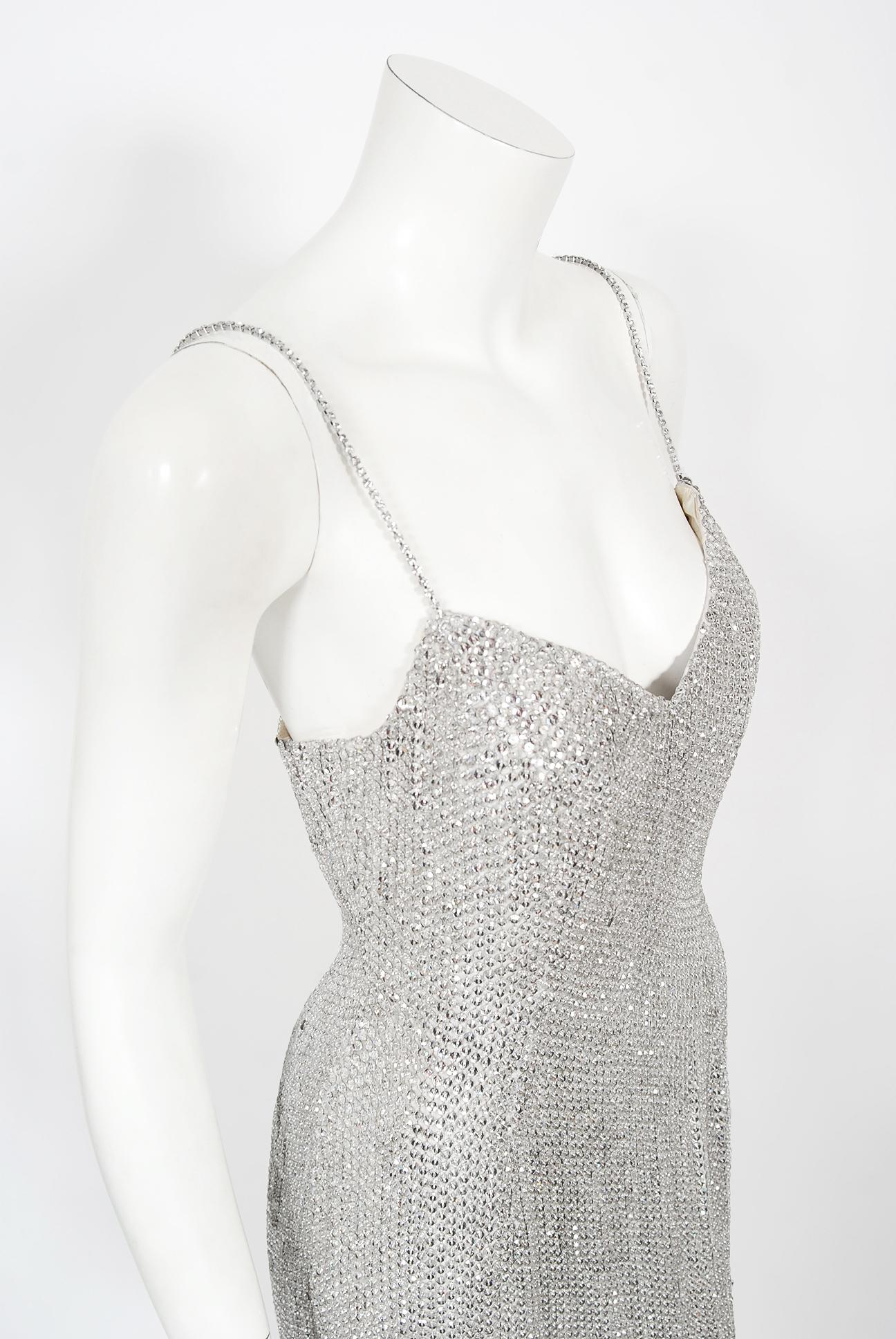 1990 Michael Kors Documented Madonna Beaded Silver Rhinestone Mini Slip Dress For Sale 3