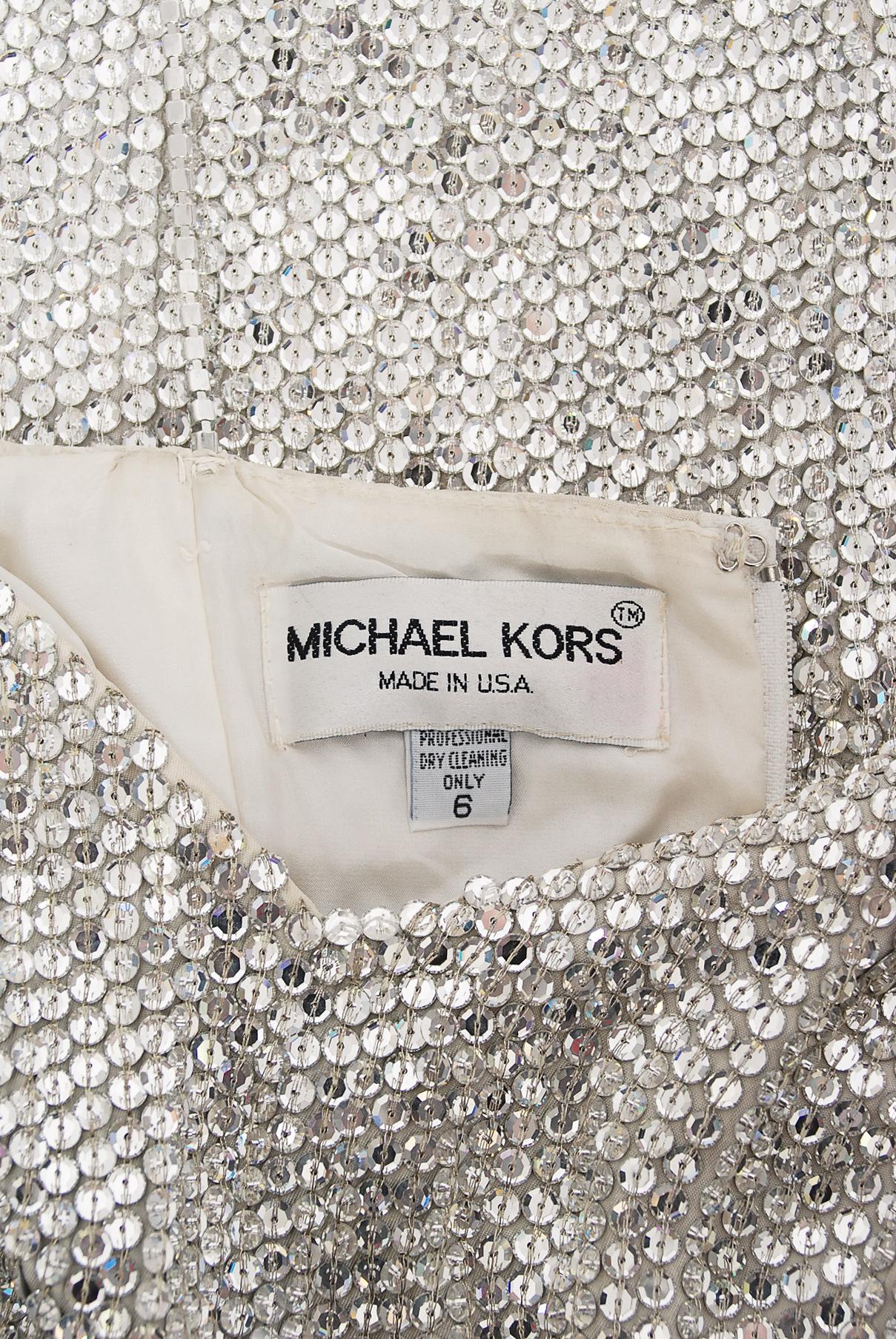 1990 Michael Kors Documented Madonna Beaded Silver Rhinestone Mini Slip Dress For Sale 8