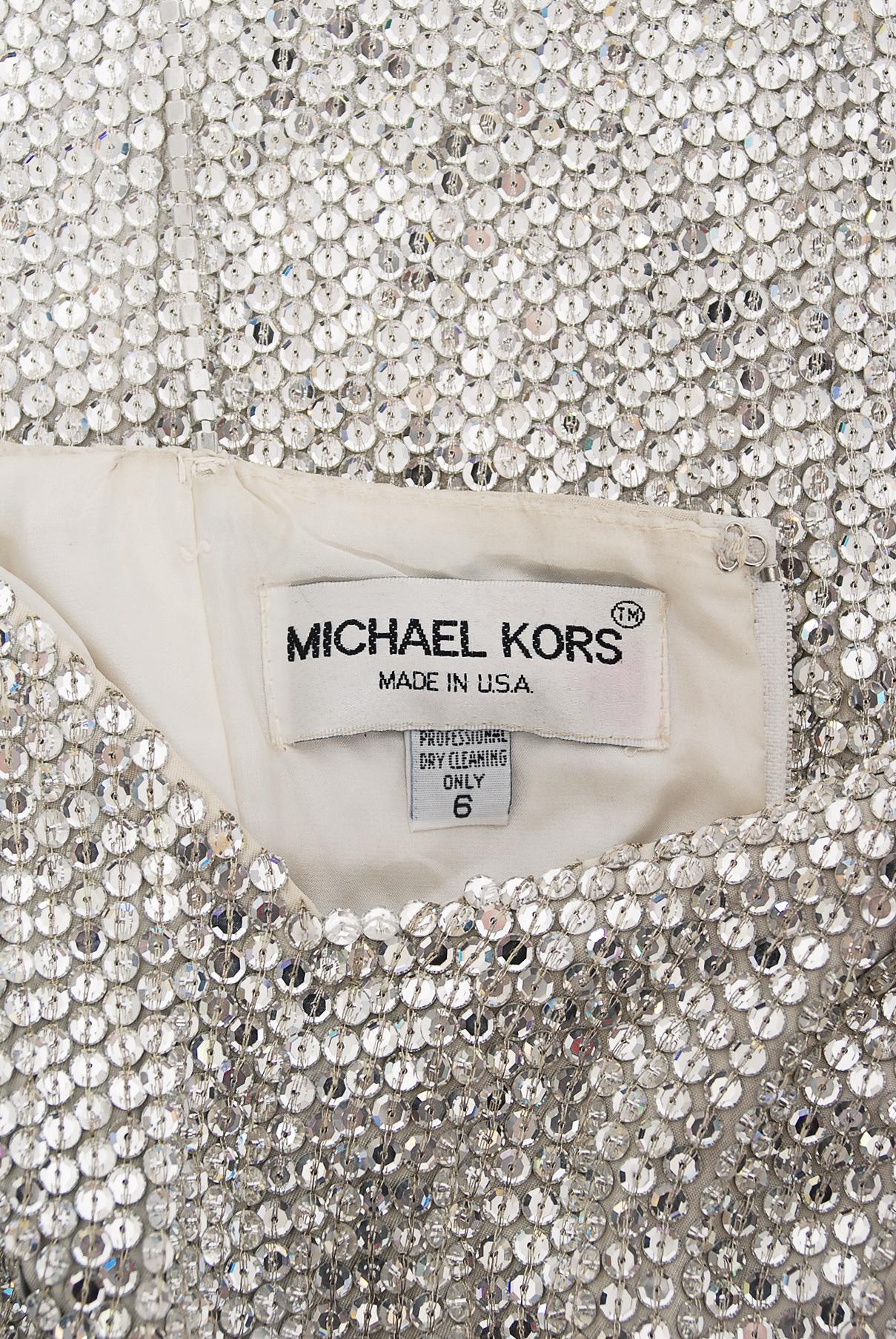 1990 Michael Kors Documented Madonna Beaded Silver Rhinestone Mini Slip Dress 8