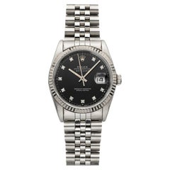 Vintage 1990 Rolex Datejust 16234 Steel 18K WG Bezel Diamond Indices Auto 36mm