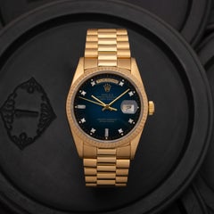 Vintage 1990 Rolex Day Date 18 Karat Model 18238 with Rare Blue Vignette Dial