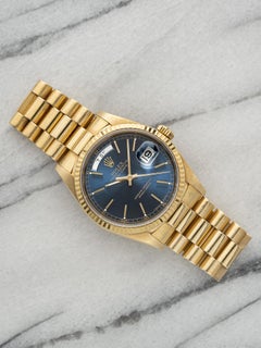 Vintage 1990 Rolex Day-Date 18238 18K Yellow Gold Blue Dial Automatic 36mm