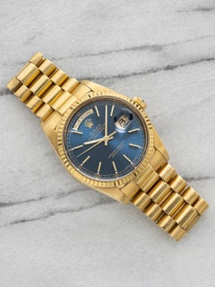 Vintage 1990 Rolex Day-Date 18238 18K Yellow Gold Blue Sunburst Dial Auto 36mm