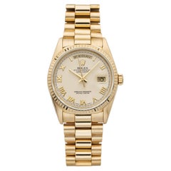 Vintage 1990 Rolex Day-Date 18238 18K Yellow Gold Ivory Roman Dial Auto 36mm