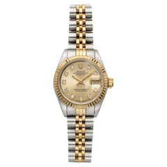 Vintage 1990 Rolex Lady Datejust 69173 Two-Tone Champagne Diamond Dial Auto 26mm