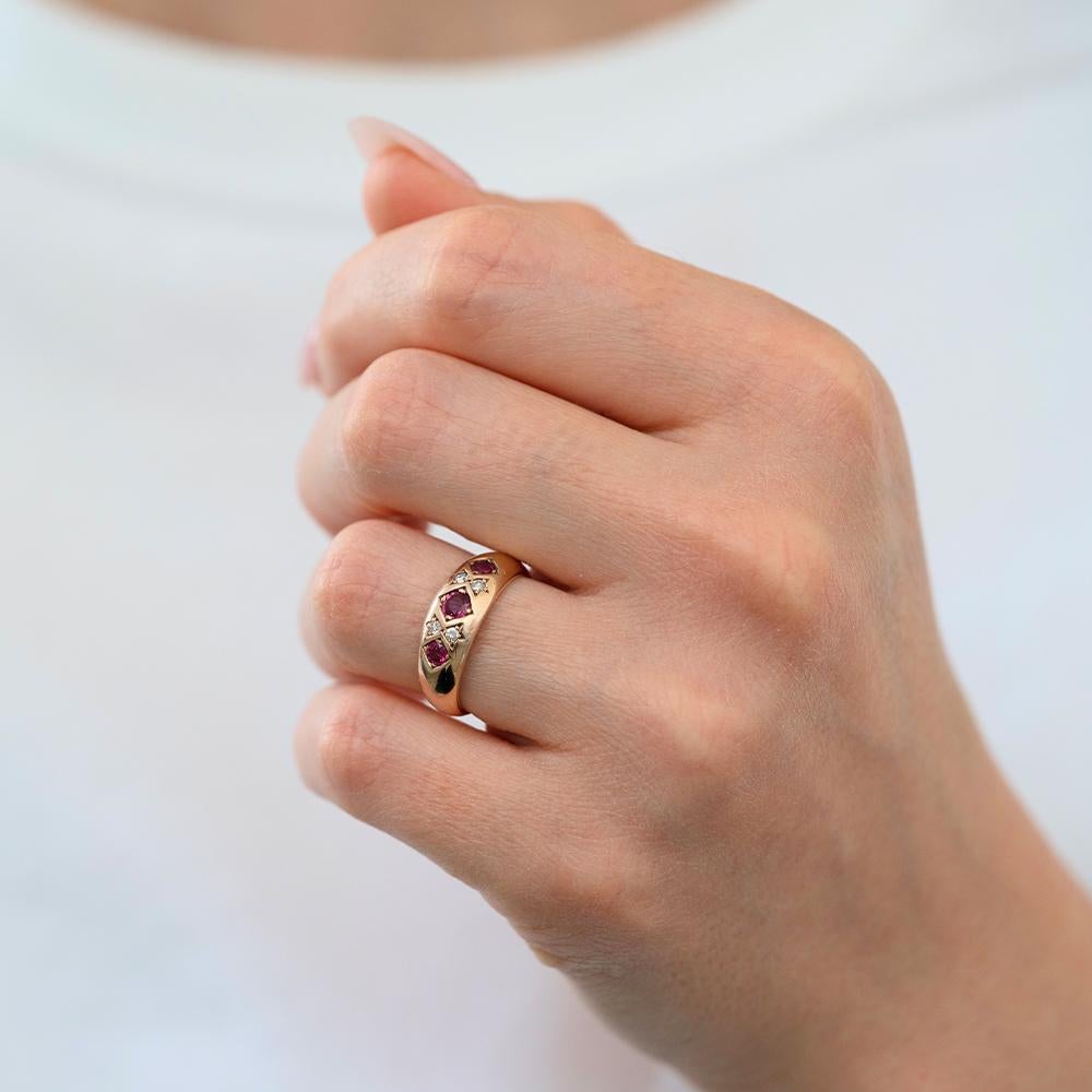 Vintage 1990 Ruby Diamond 9ct Rose Gold Ring For Sale 4