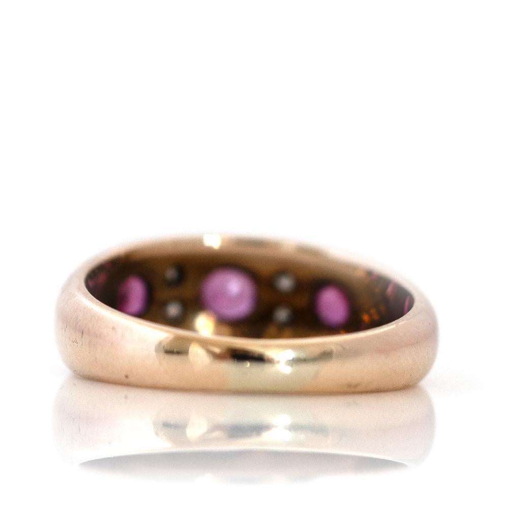 Victorian Vintage 1990 Ruby Diamond 9ct Rose Gold Ring For Sale