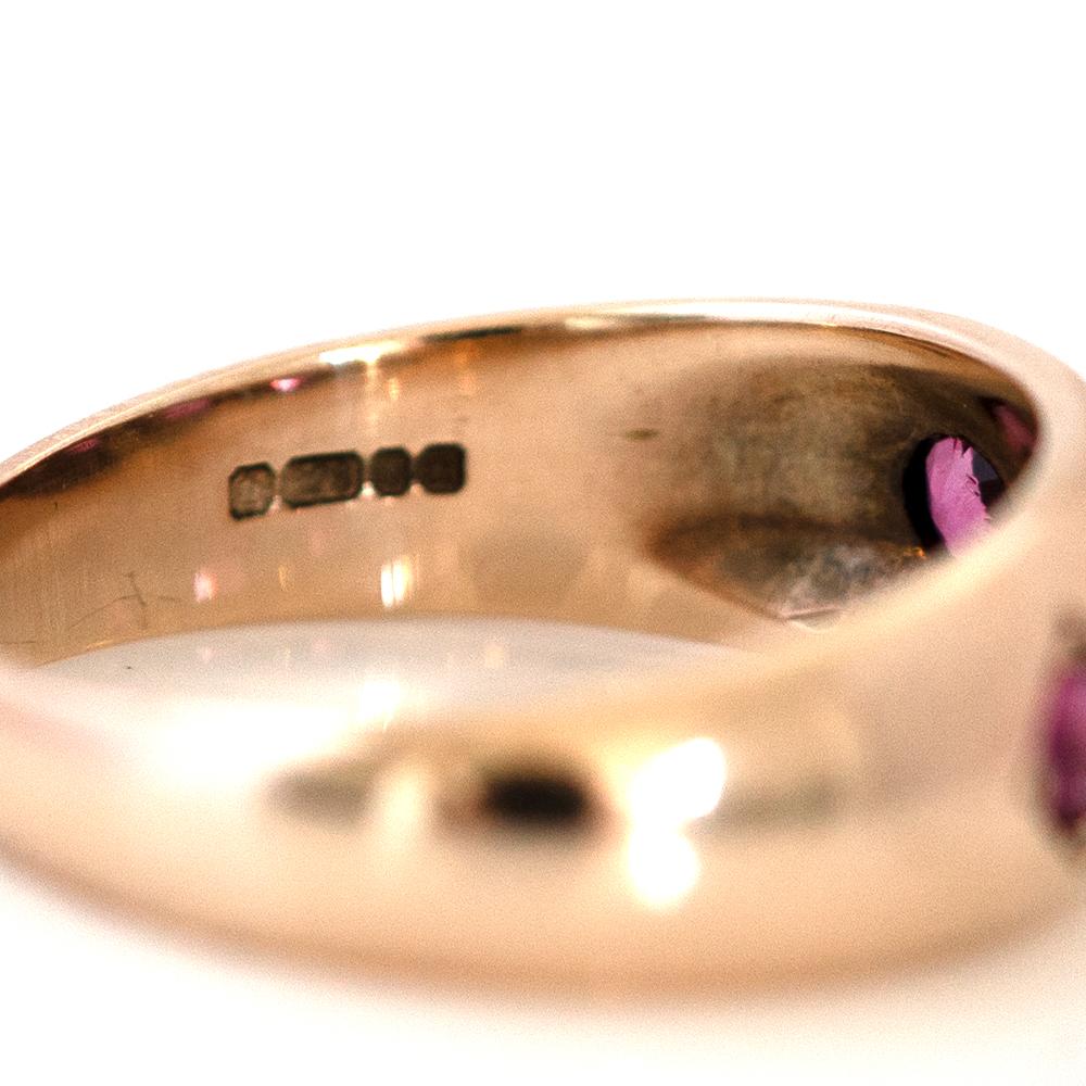 Vintage 1990 Ruby Diamond 9ct Rose Gold Ring In Good Condition For Sale In London, GB