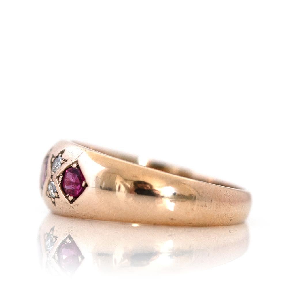 Vintage 1990 Ruby Diamond 9ct Rose Gold Ring For Sale 2