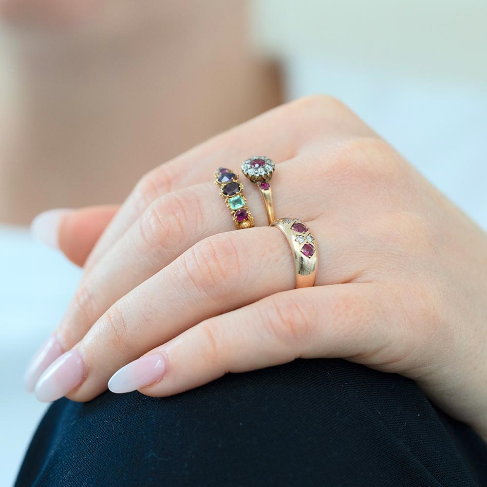 Vintage 1990 Ruby Diamond 9ct Rose Gold Ring For Sale 3