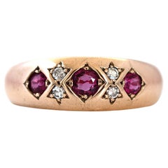 Vintage 1990 Rubin-Diamant-Ring aus 9 Karat Roségold