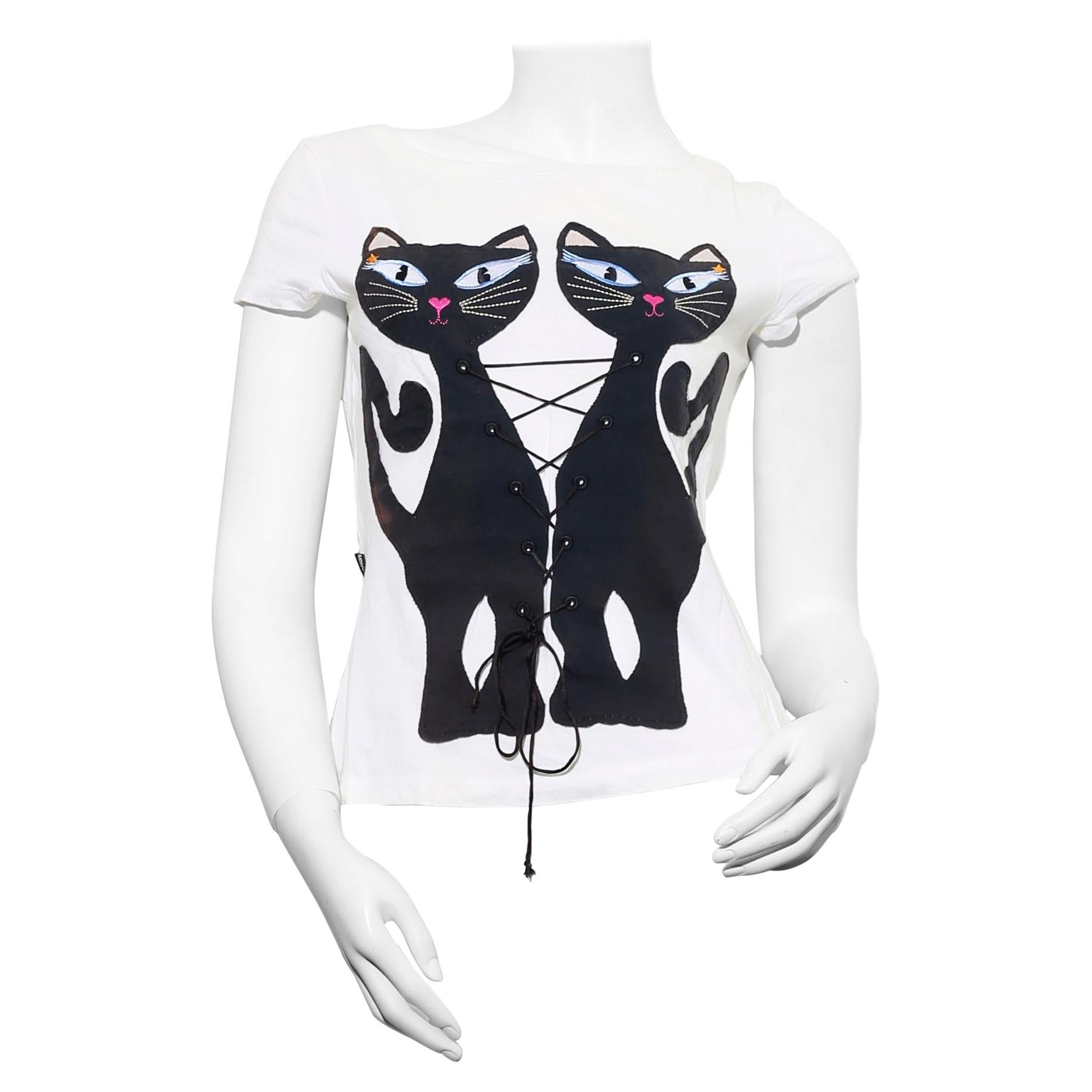  Vintage 1990´s Moschino Couture twin cats interlace bustier t-shirt