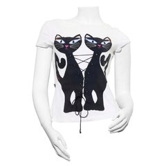  Vintage 1990's Moschino Couture Twin cats interlace bustier t-shirt