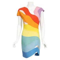 Vintage 1990 Thierry Mugler Couture dokumentiert Regenbogen Bodycon Cut-Out Kleid