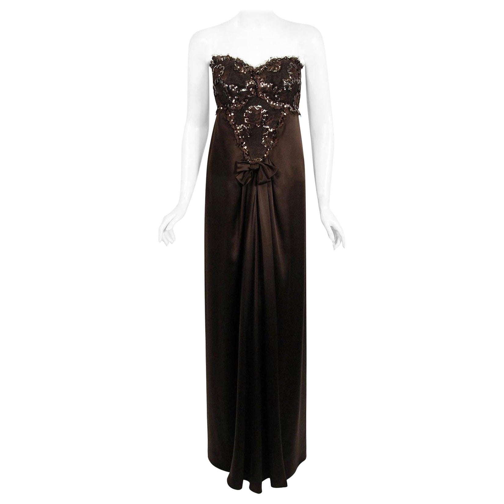 Vintage 1990 Yves Saint Laurent Haute Couture Documented Sculpted Strapless Gown