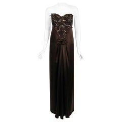 Vintage 1990 Yves Saint Laurent Haute Couture Documented Sculpted Strapless Gown
