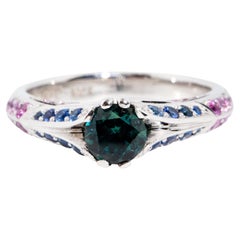 Vintage 1990s 0.87 Carat Teal Pink & Blue Sapphire Ring 18 Carat White Gold