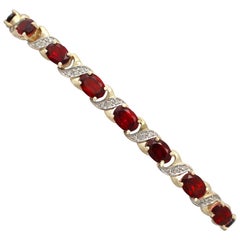 Vintage 1990s 10.20 Carat Garnet Diamond Yellow Gold Bracelet