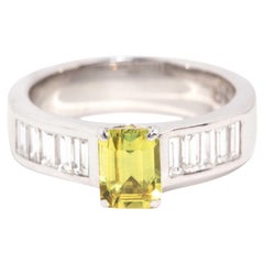 Vintage 1990s 1.32 Carat Yellow Sapphire 
Diamond Ring 18 Carat White Gold