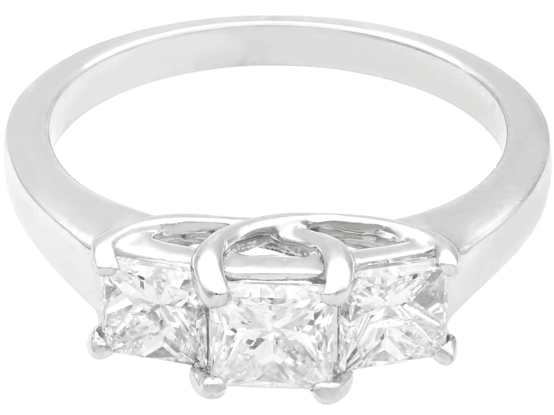 Princess Cut Vintage 1990s 1.34 Carat Diamond Gold Three-Stone Ring For Sale
