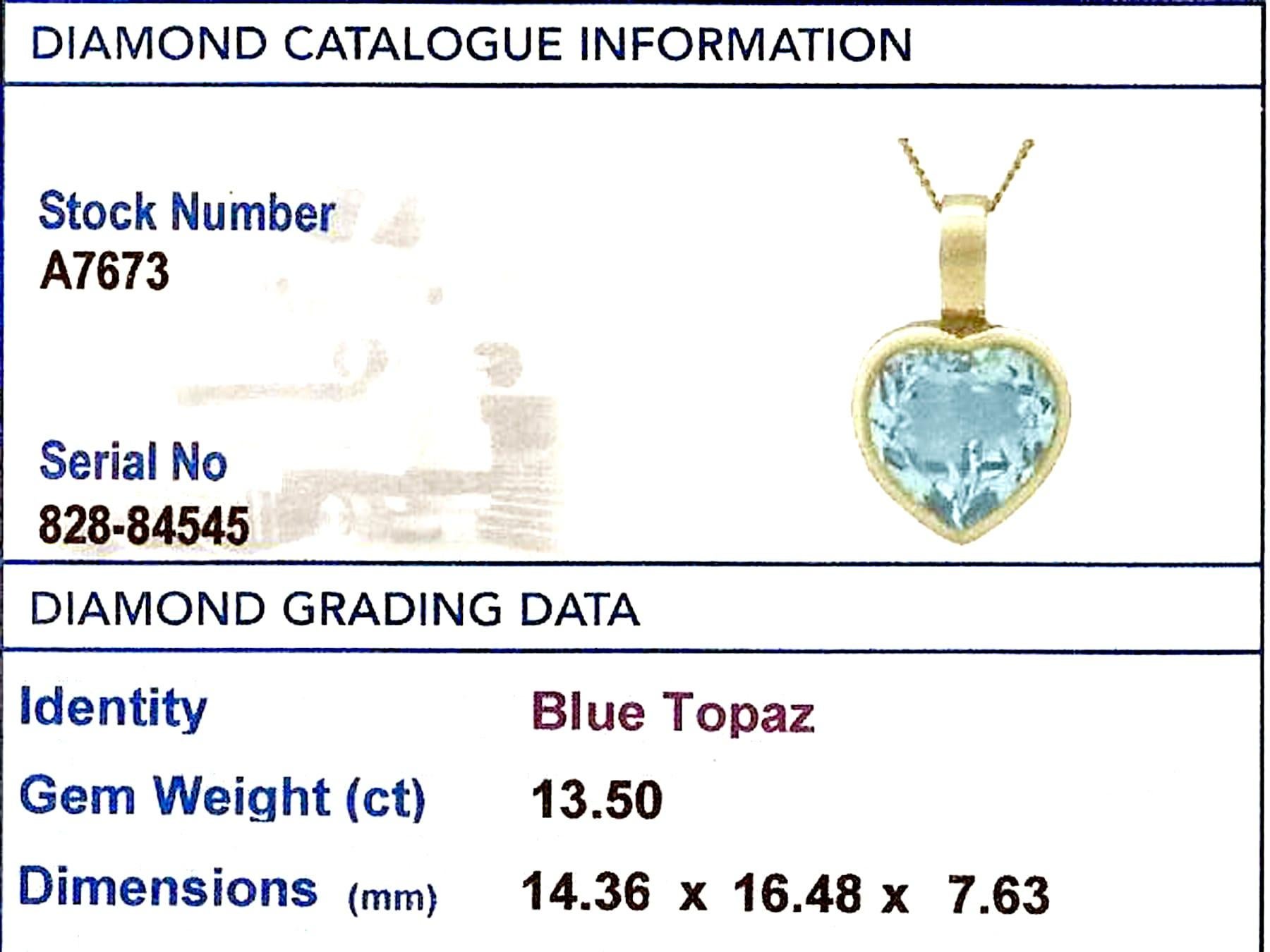 Pendentif cœur vintage des années 1990, en or jaune et topaze bleue 13,50 carats en vente 1