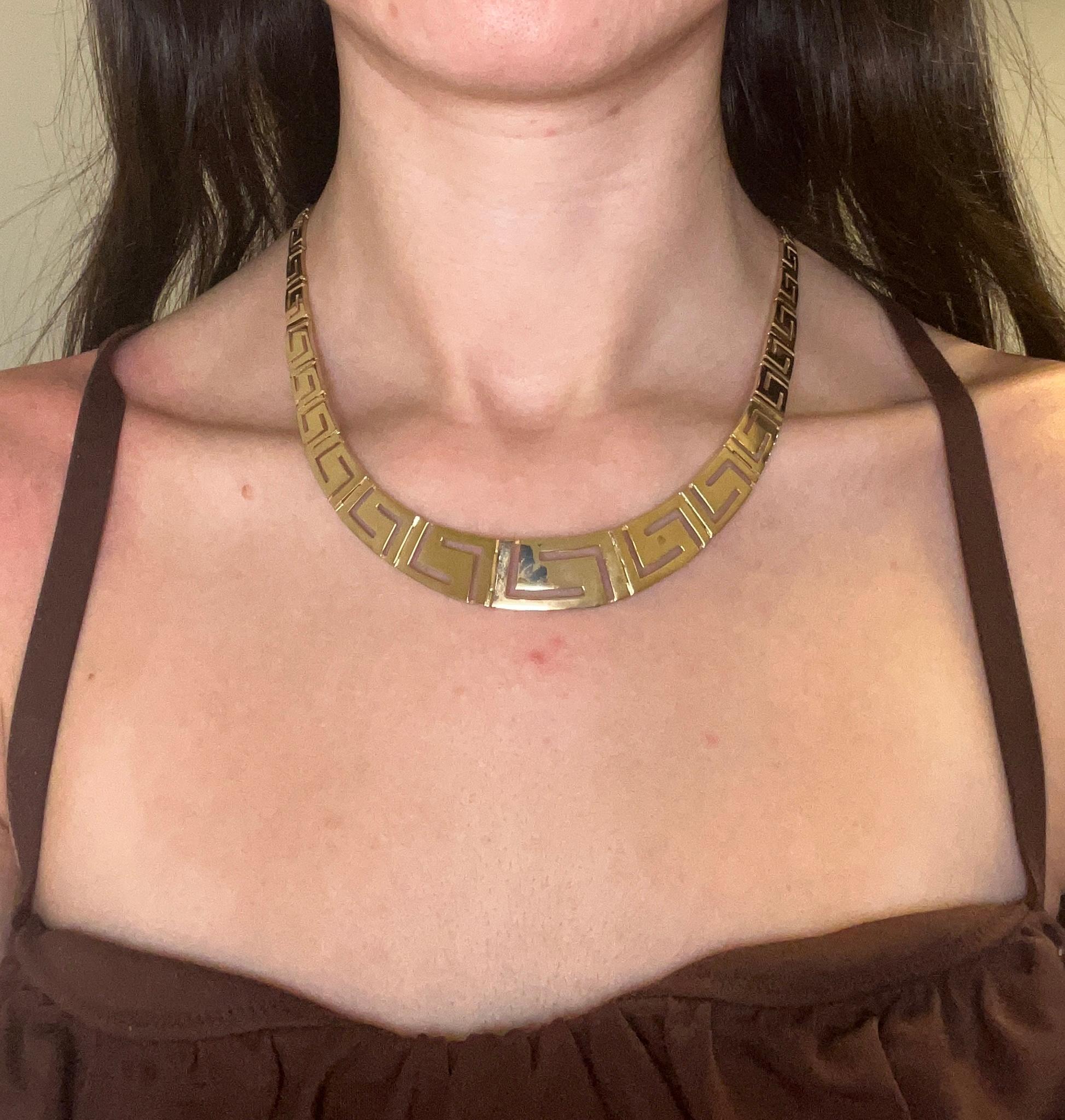 Vintage 1990er Jahre 14 Karat Gelbgold Griechischer Schlüssel Halskette im Angebot 1