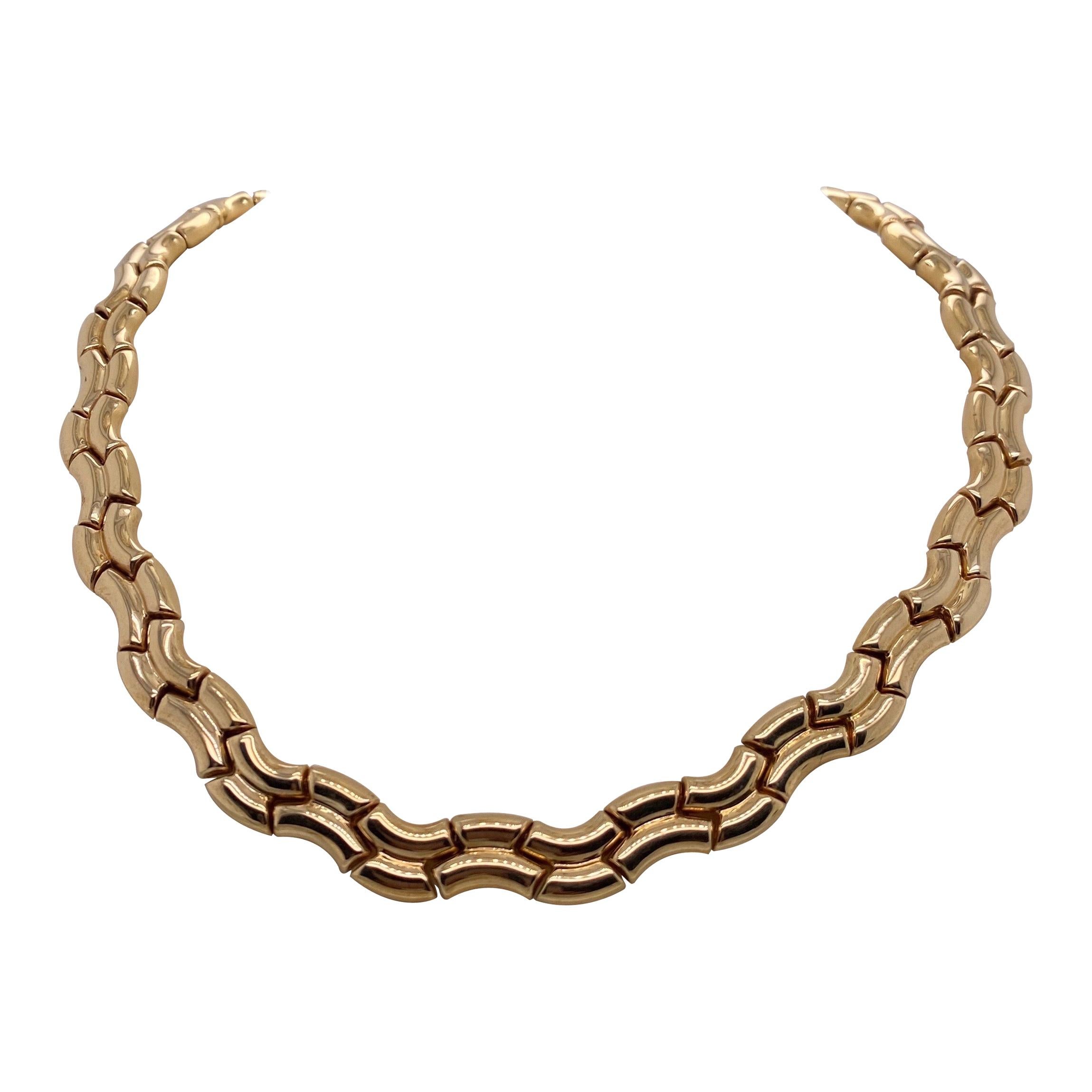 Vintage 1990s 14 Karat Yellow Gold Italian Macaroni Necklace For Sale