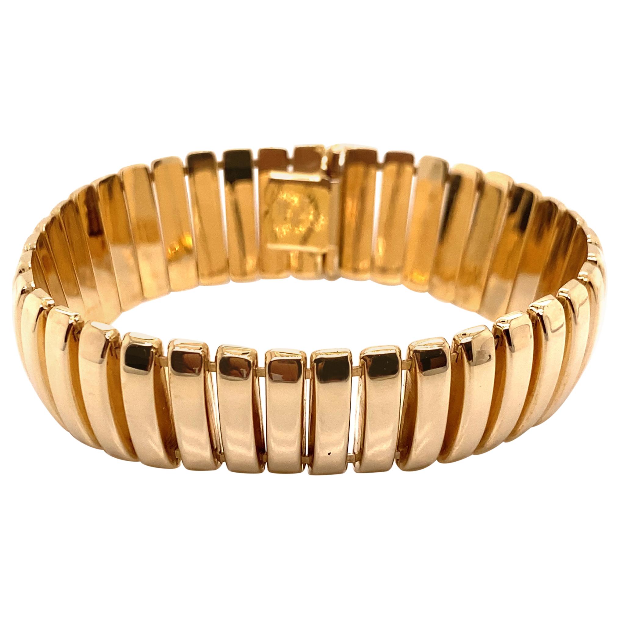 Bracelet italien à larges maillons vintage en or jaune 14 carats, années 1990 en vente