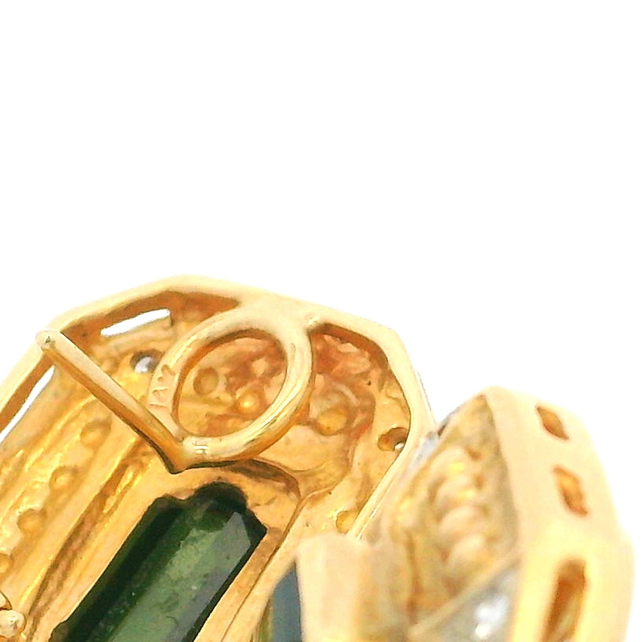 Pendientes modernistas vintage de oro de 14 quilates de los años 90 con turmalina verde y diamantes en venta 4
