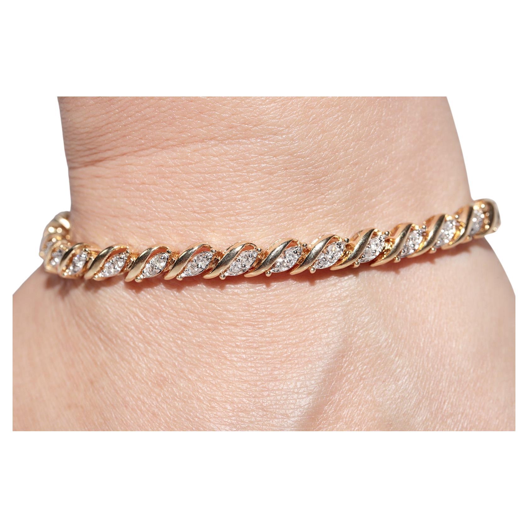 Vintage 1990s 14K Gold Natural Diamond Decorated Tennis Bracelet
