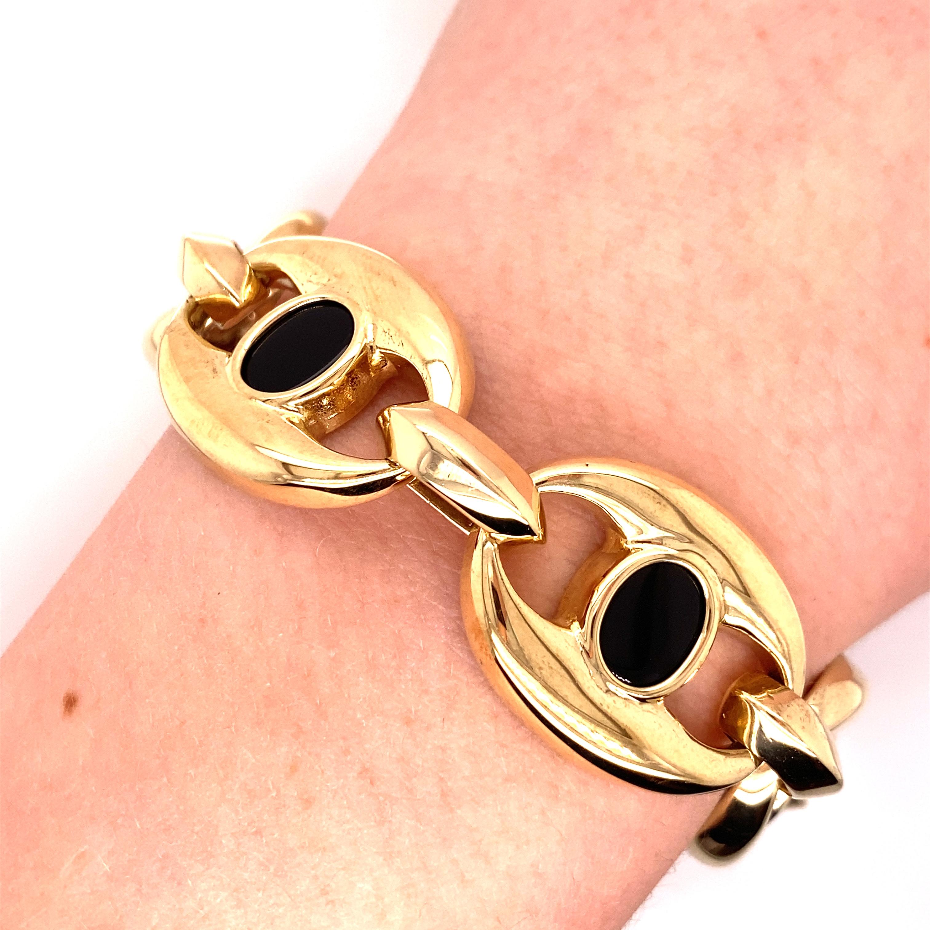 Vintage 1990's 14K Yellow Gold and Onyx Bracelet - The links are casted in solid 14k yellow gold and measure individually 3/4