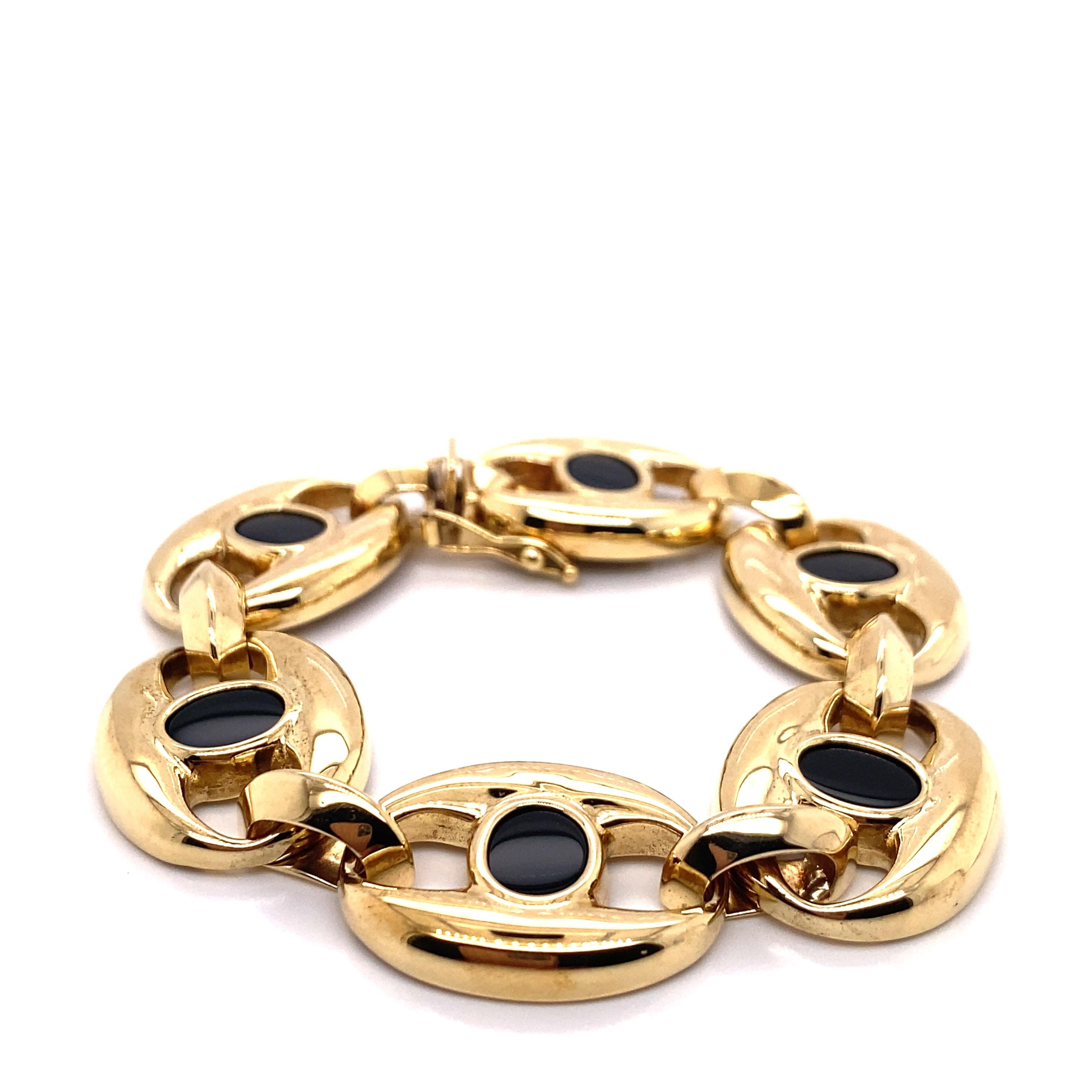 Moderne Bracelet vintage des années 1990 en or jaune 14 carats et onyx en vente