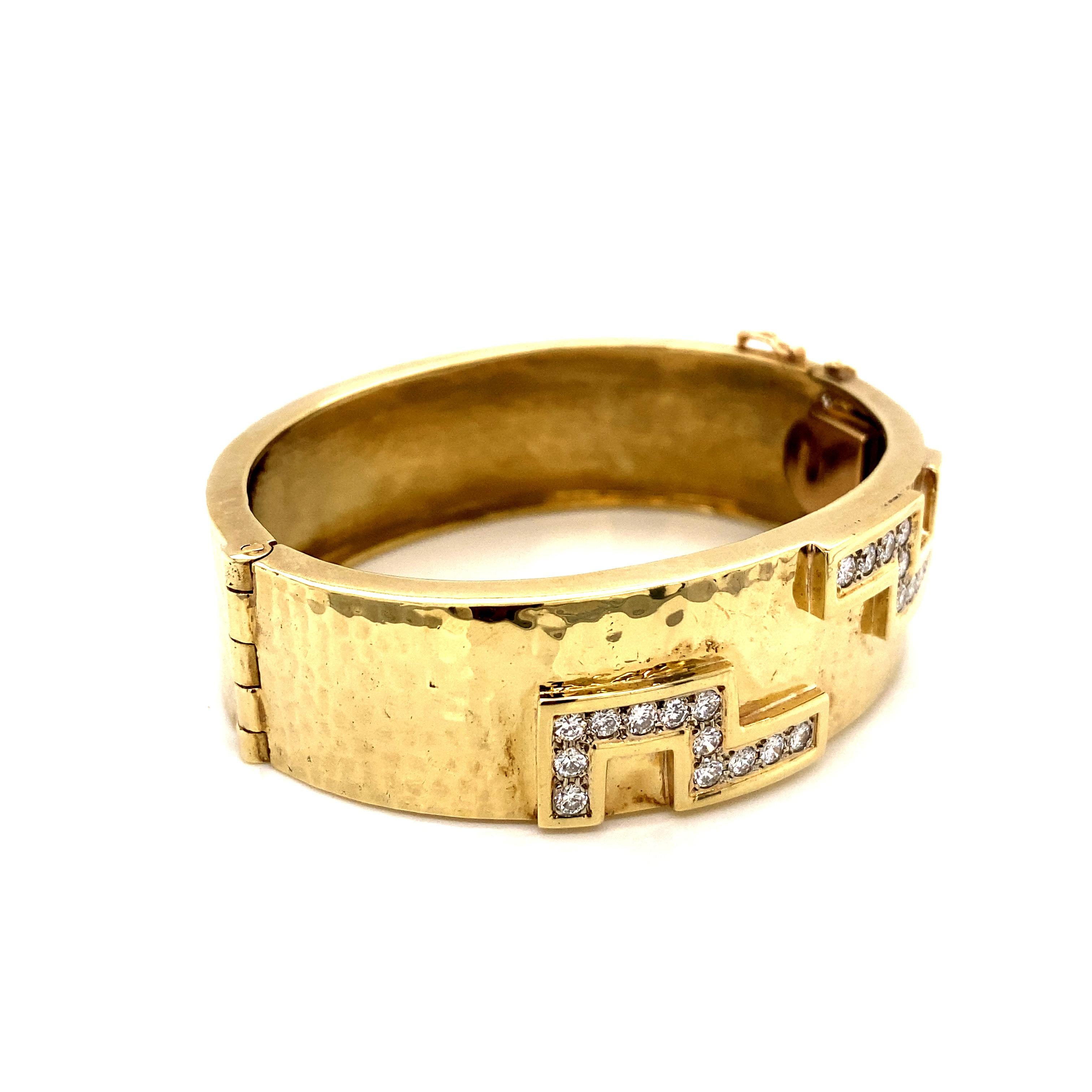 Contemporary Vintage 1990’s 14k Yellow Gold Bangle with Diamond Accents 1.25ct For Sale