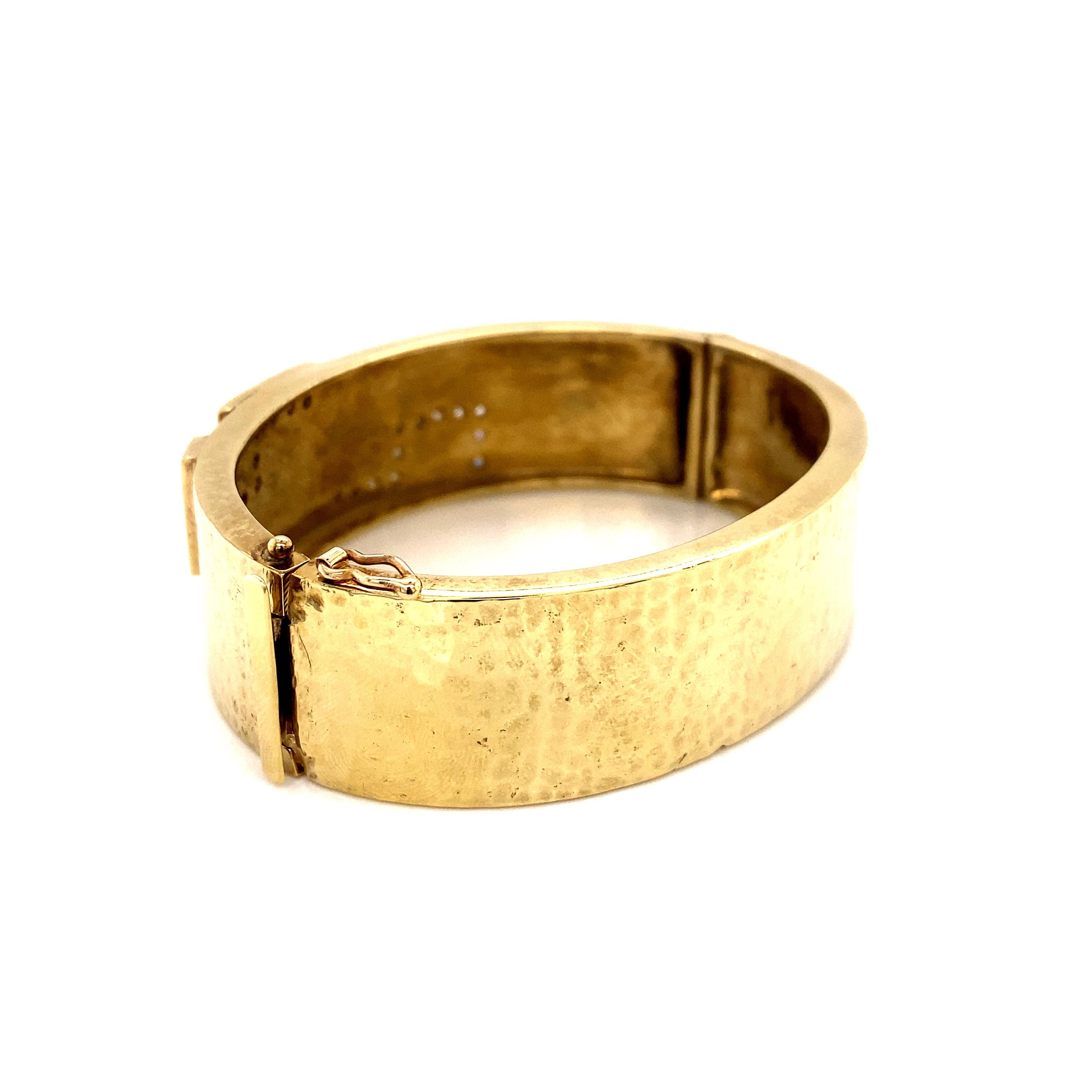 Round Cut Vintage 1990’s 14k Yellow Gold Bangle with Diamond Accents 1.25ct For Sale