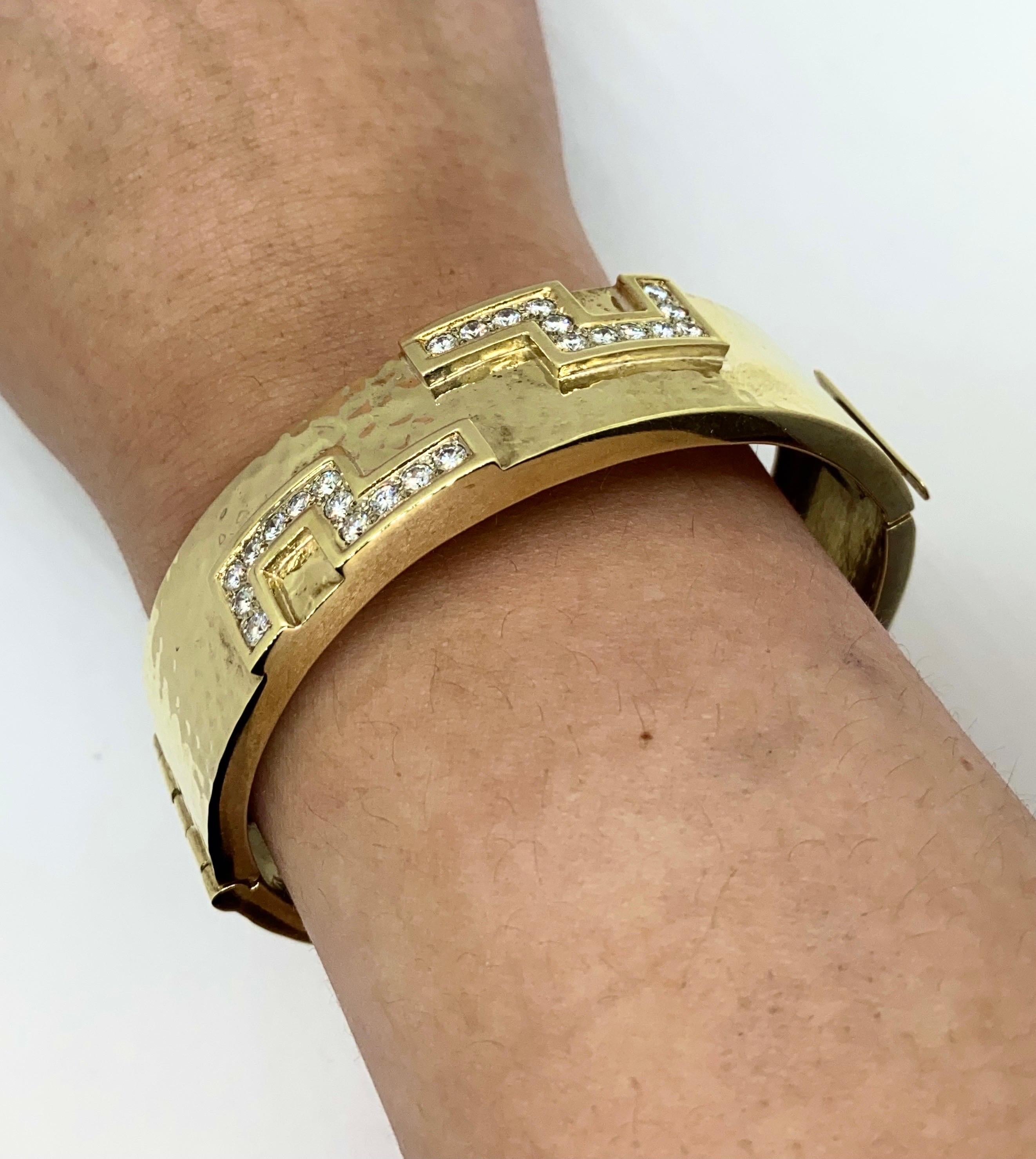 Vintage 1990’s 14k Yellow Gold Bangle with Diamond Accents 1.25ct For Sale 3