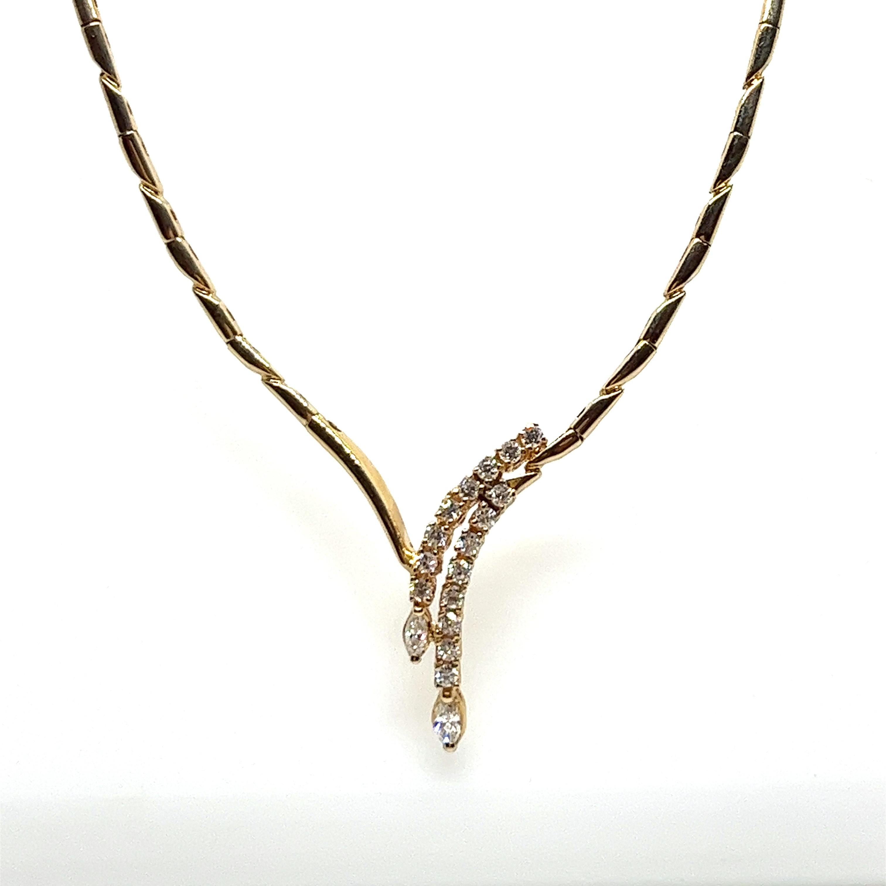 Marquise Cut Vintage 1990's 14K Yellow Gold Diamond Waterfall Choker Necklace For Sale