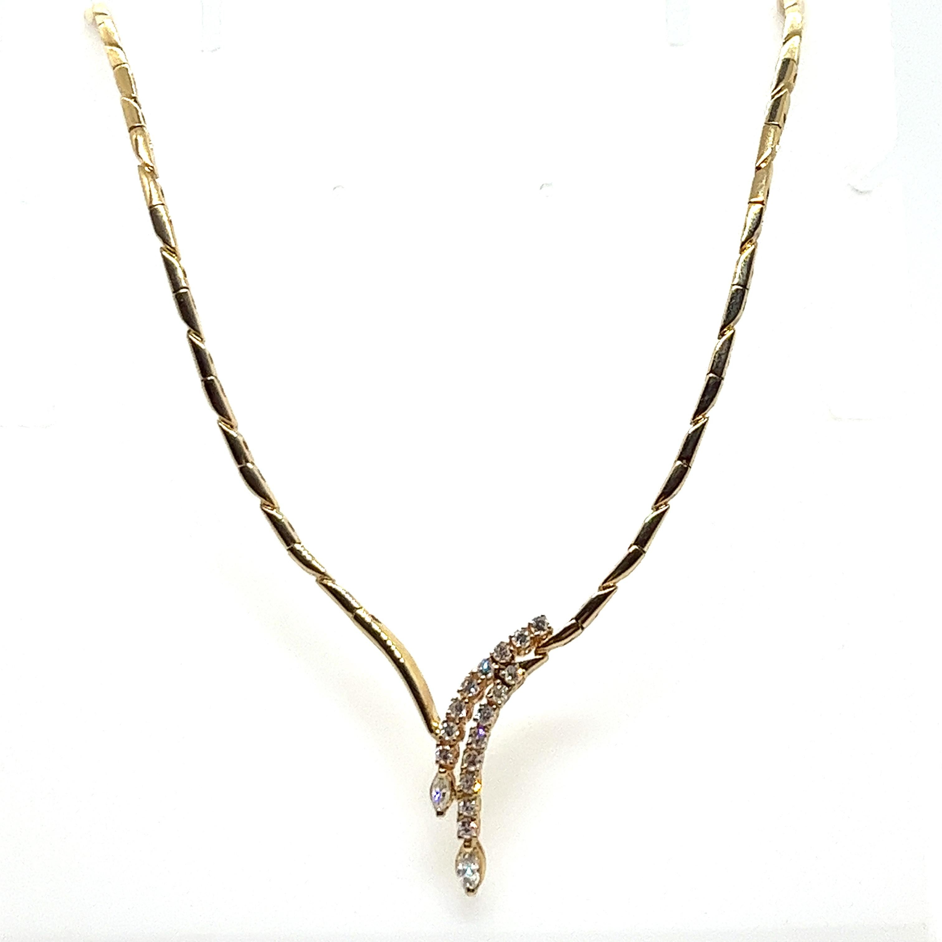 Vintage 1990's 14K Yellow Gold Diamond Waterfall Choker Necklace In Good Condition For Sale In Boston, MA