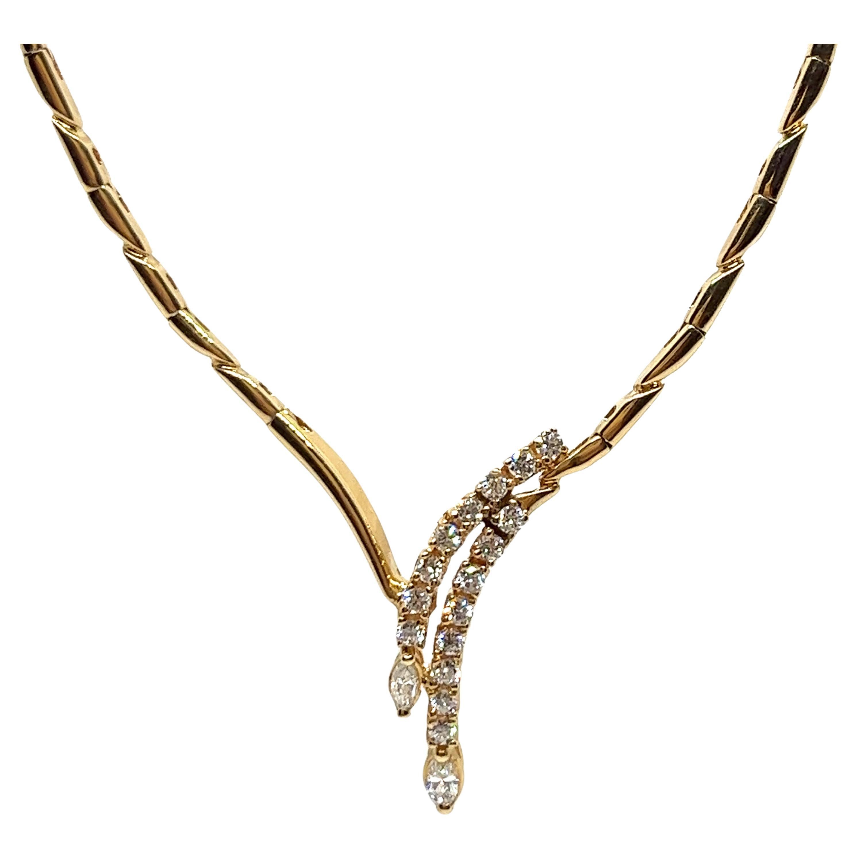 Vintage 1990's 14K Yellow Gold Diamond Waterfall Choker Necklace For Sale