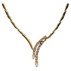 Retro 1990's 14K Yellow Gold Diamond Waterfall Choker Necklace