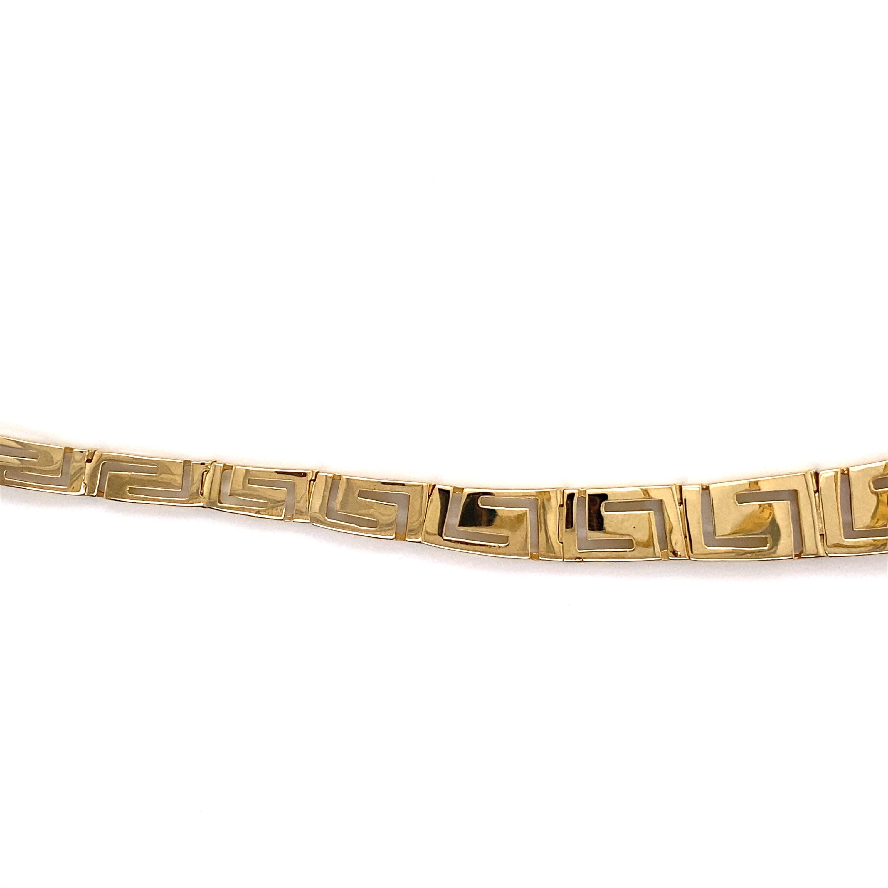 Vintage 1990er Jahre 14 Karat Gelbgold Griechischer Schlüssel Halskette Damen im Angebot