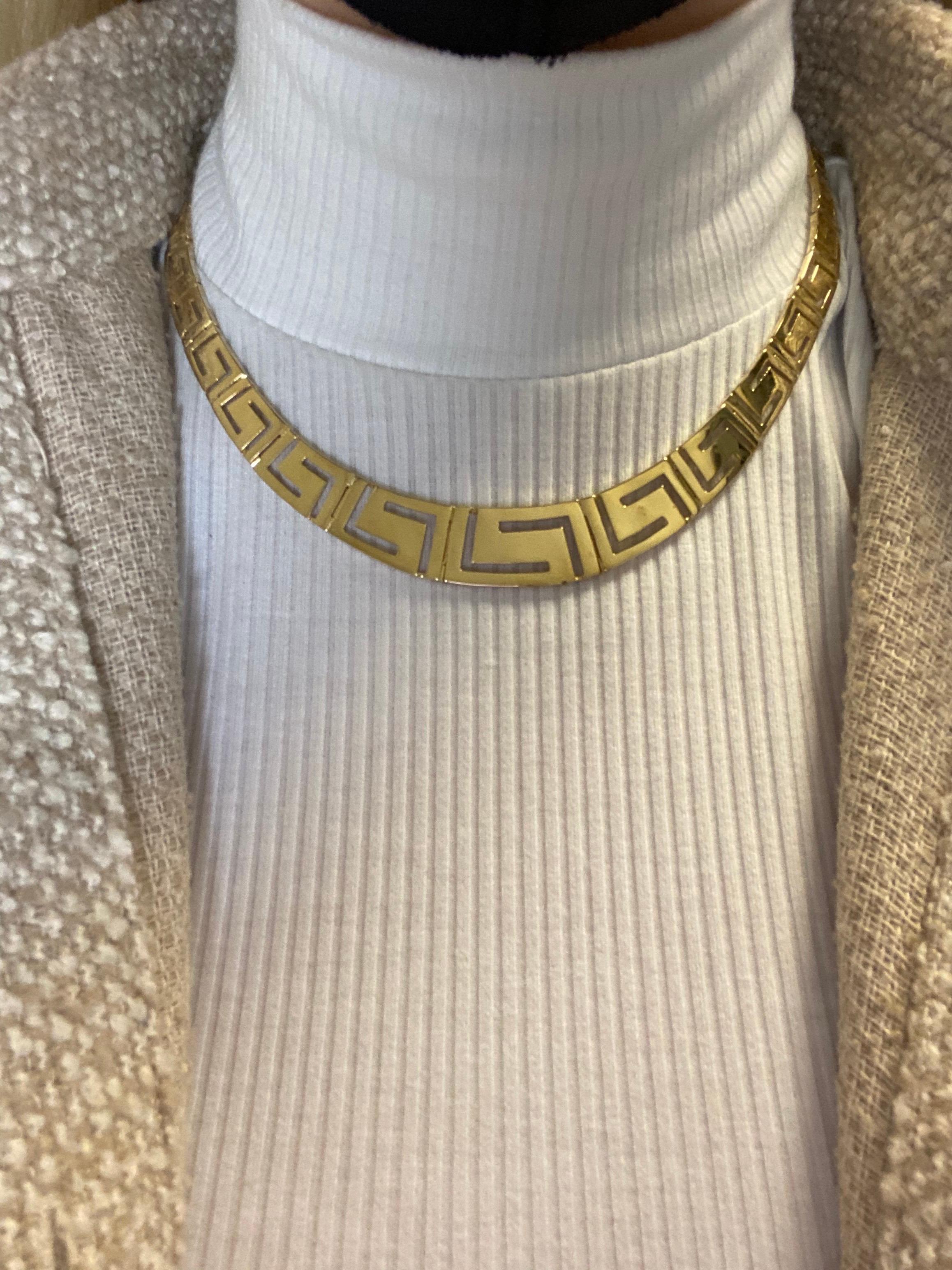Vintage 1990er Jahre 14 Karat Gelbgold Griechischer Schlüssel Halskette im Angebot 1